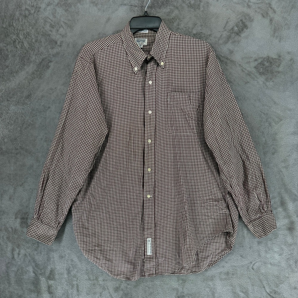 Hartford Shirtmaker Men 15.75 L Burgundy Gingham Cotton Button Down Shirt France